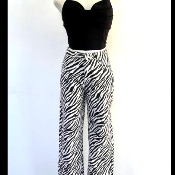 Nicole Miller NY 100% Linen Pull-on Wide Leg Pants Black/White Size S - Picture 8 of 9